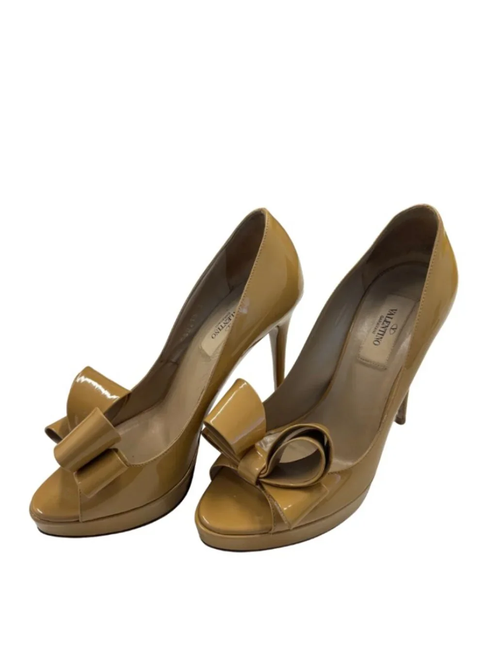 Valentino Garavani Patent Leather Bow Peep Toe Platform Pumps Heels +Box | EU 3